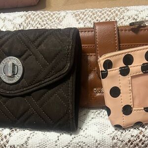 Vera Bradley brown wallet and unbranded wallet and peach polkadot card holder